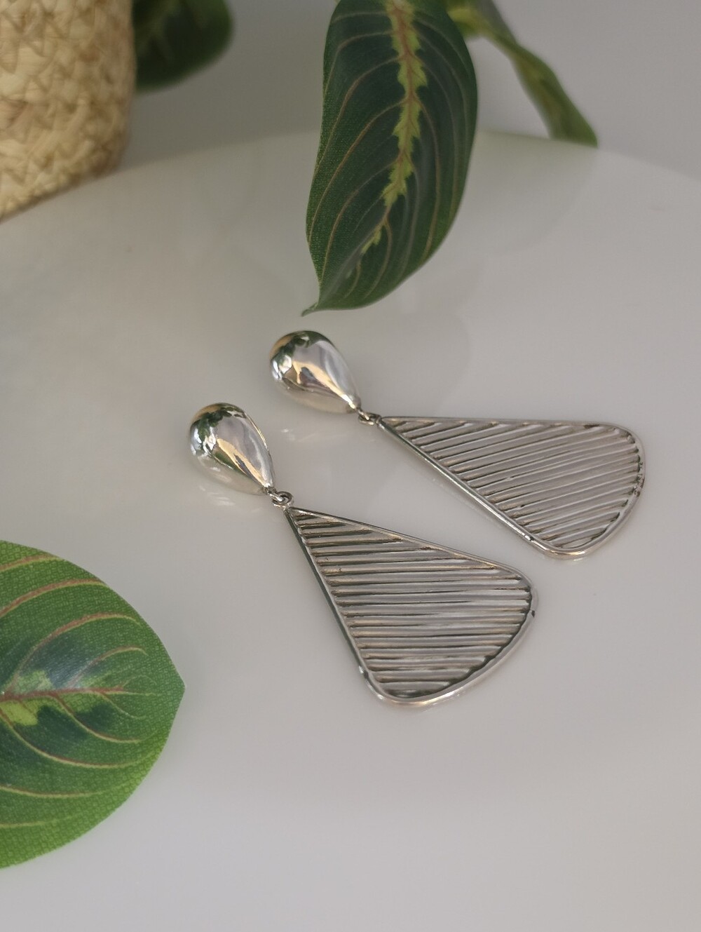 Taxco Vintage Modernist Sterling Silver Triangular Drop Earrings TJ-19/MEX925